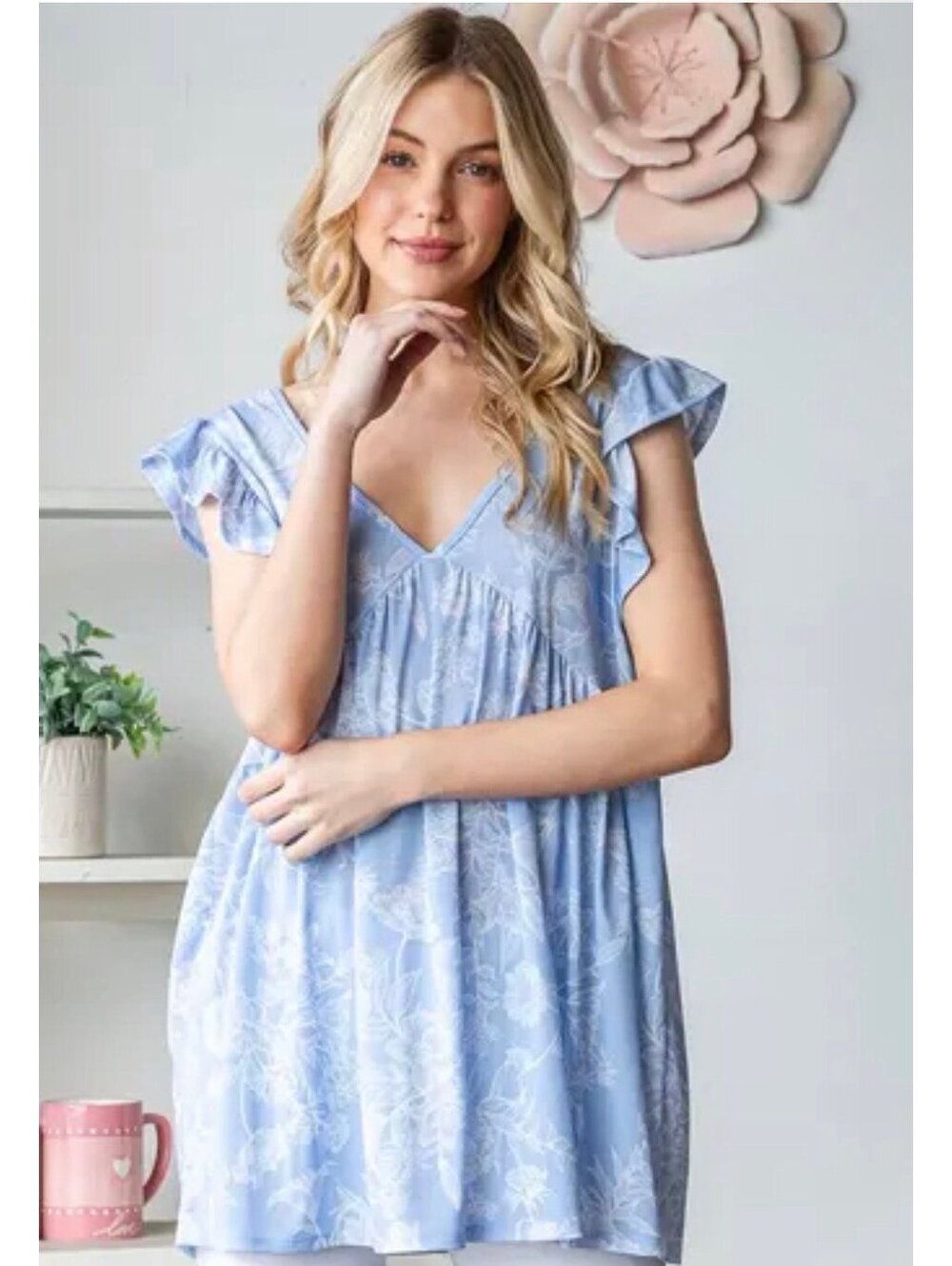Heimish Floral LT Blue Babydoll Top